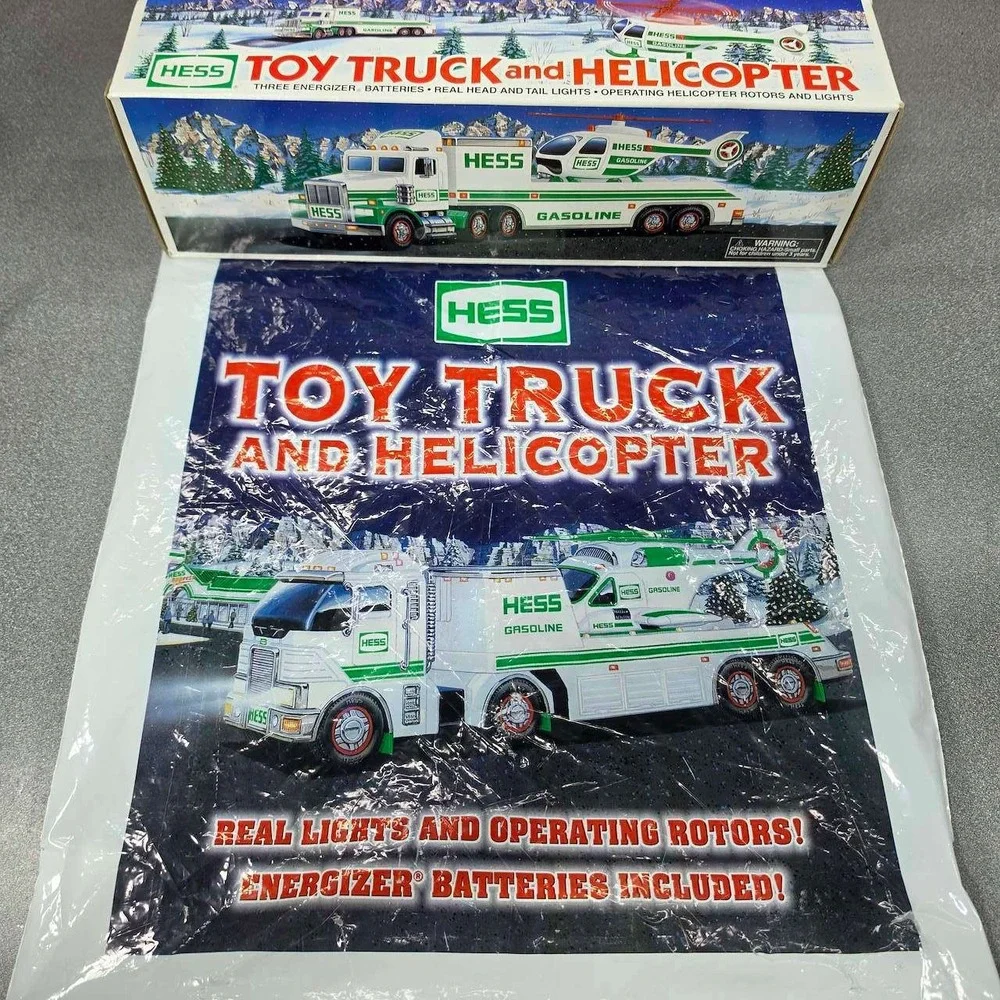 Hess Toy Truck and Helicopter 2001 White Green Collectible READ